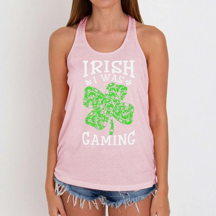 Funny St Patricks Day Funny Gamer Shamrock Video Games Lover Women's Knotted Racerback Tank