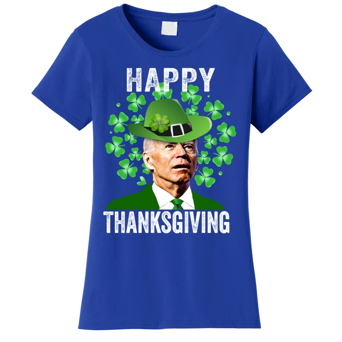 Funny St Patricks Day Joe Biden Confused Happy Thanksgiving Gift Women's T-Shirt