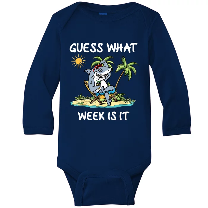 Funny Shark Party Beach Guess What Week Is It Lover Shark Baby Long Sleeve Bodysuit