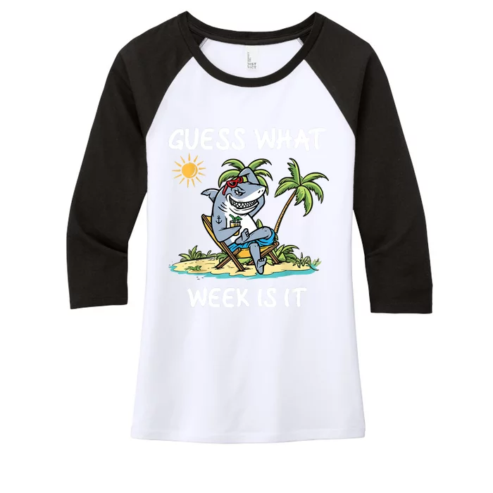 Funny Shark Party Beach Guess What Week Is It Lover Shark Women's Tri-Blend 3/4-Sleeve Raglan Shirt