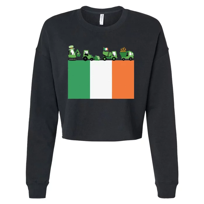 Funny Saint Patrick's Day Excavator Construction Workers Cropped Pullover Crew