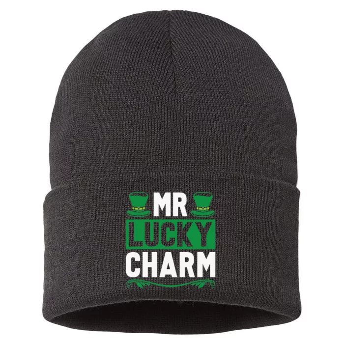 Funny St Patricks Day Mr Lucky Charm Shamrock Cloverleaf Sustainable Knit Beanie