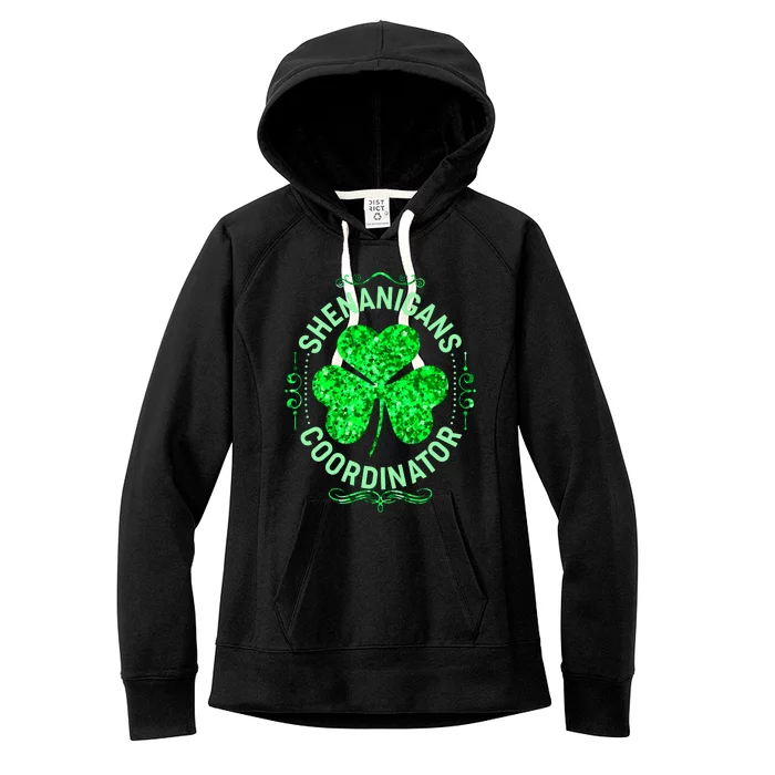 Funny St Patrick's Day Shenanigans Coordinator Lucky Shamrock Clover Women's Fleece Hoodie