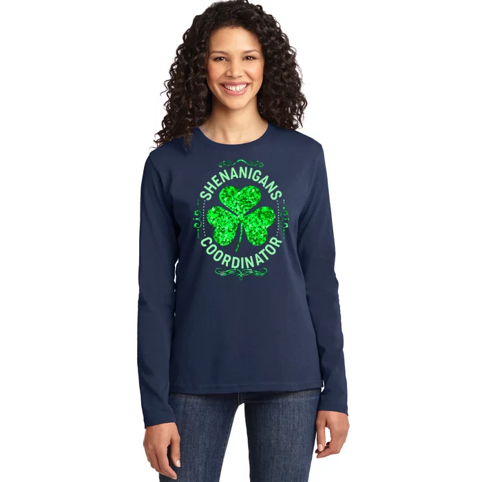 Funny St Patrick's Day Shenanigans Coordinator Lucky Shamrock Clover Ladies Long Sleeve Shirt