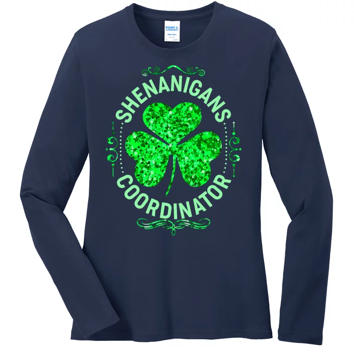 Funny St Patrick's Day Shenanigans Coordinator Lucky Shamrock Clover Ladies Long Sleeve Shirt