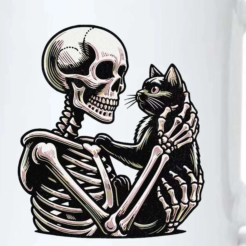 Funny Skeleton Playing With A Cat Graphic Skull Cat Black Color Changing Mug