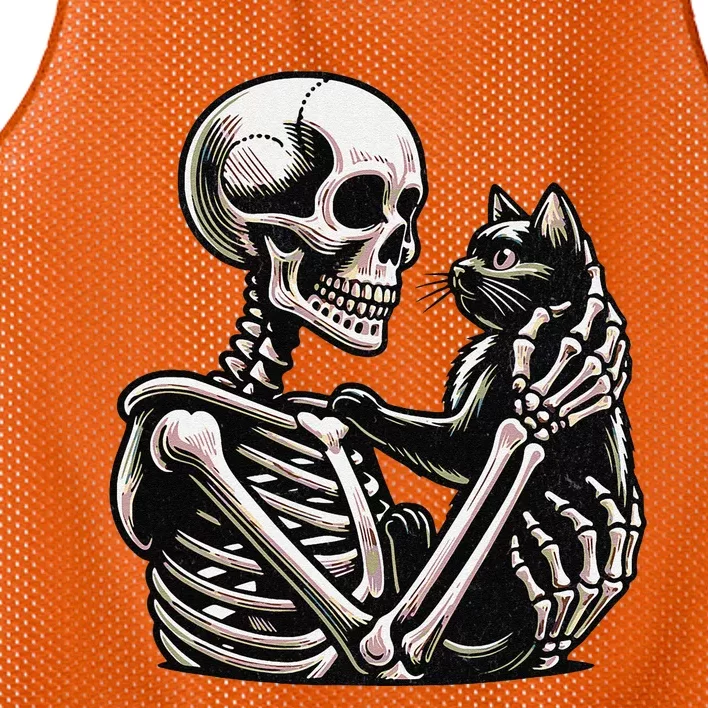 Funny Skeleton Playing With A Cat Graphic Skull Cat Mesh Reversible Basketball Jersey Tank