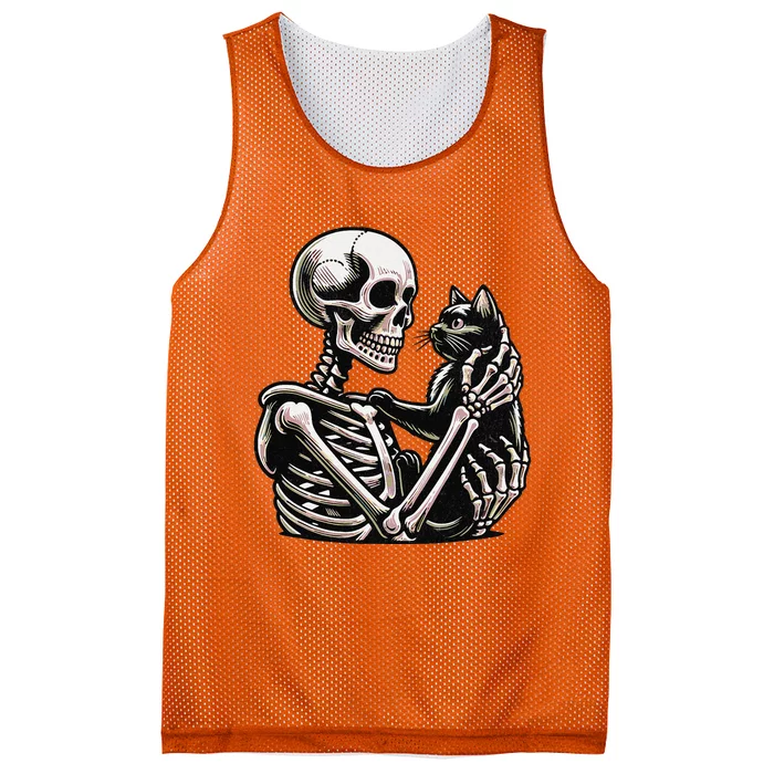 Funny Skeleton Playing With A Cat Graphic Skull Cat Mesh Reversible Basketball Jersey Tank