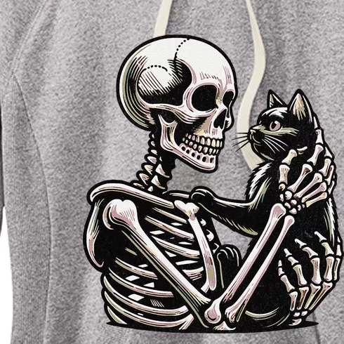 Funny Skeleton Playing With A Cat Graphic Skull Cat Women's Fleece Hoodie