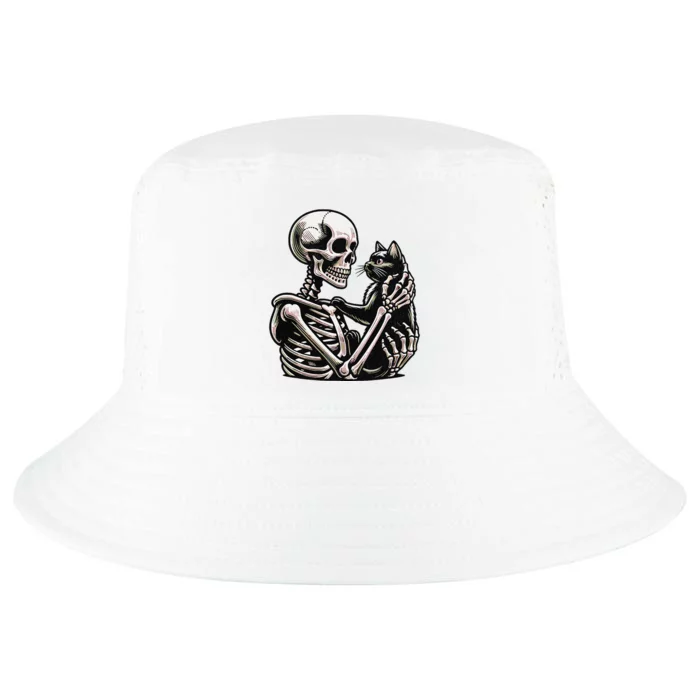 Funny Skeleton Playing With A Cat Graphic Skull Cat Cool Comfort Performance Bucket Hat