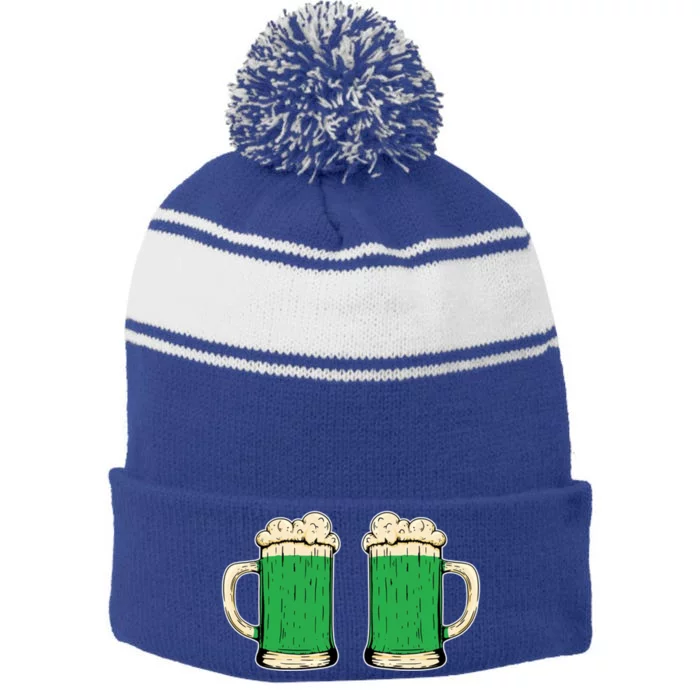 Funny St Patricks Day Ing Irish Shamrock Green Beer Cute Gift Stripe Pom Pom Beanie