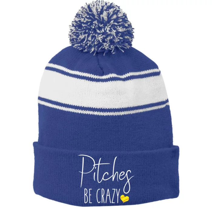 Funny Softball Pitching Home Run Pitches Be Crazy Gift Stripe Pom Pom Beanie