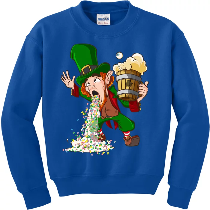 Funny St Patricks Day Drunk Leprechaun Puking Ing Irish Cool Gift Kids Sweatshirt