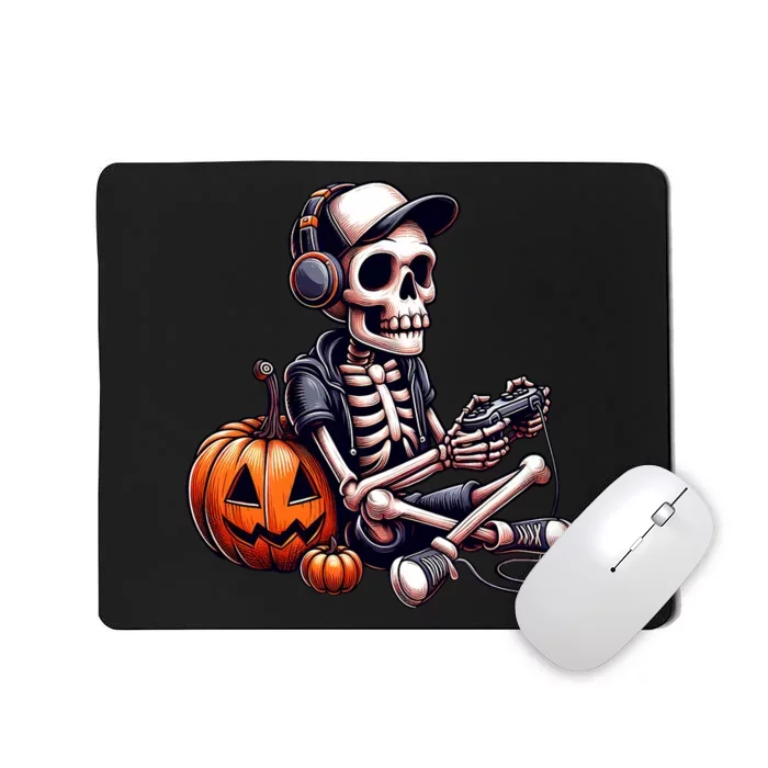 Funny Skeleton Playing Video Game Halloween Gamer Mousepad