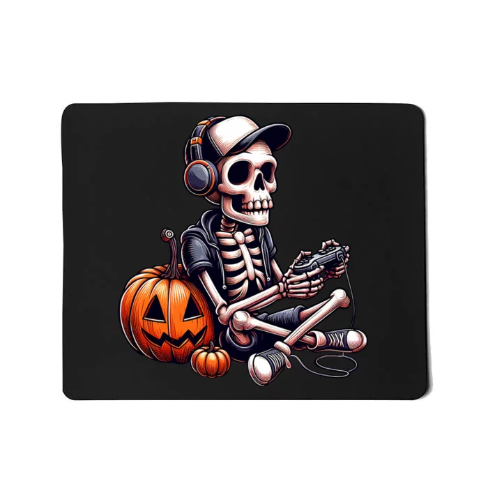 Funny Skeleton Playing Video Game Halloween Gamer Mousepad