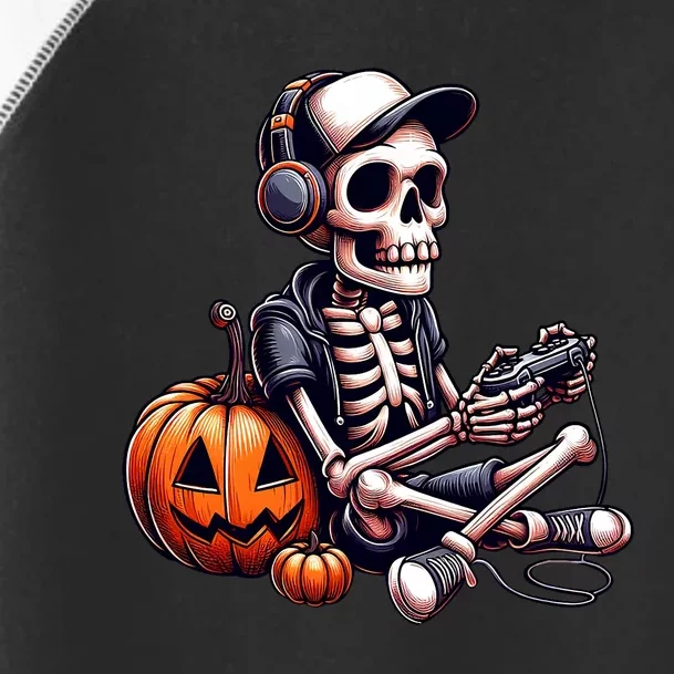 Funny Skeleton Playing Video Game Halloween Gamer Toddler Fine Jersey T-Shirt