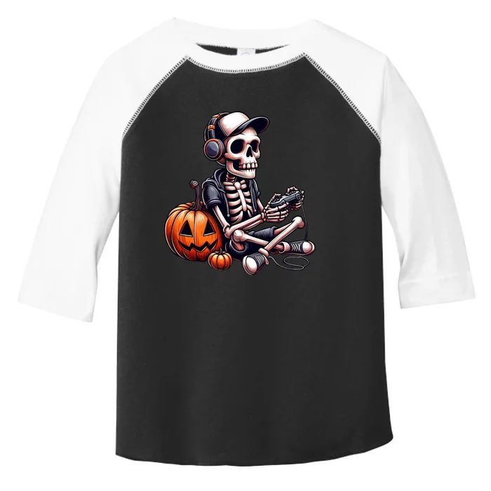 Funny Skeleton Playing Video Game Halloween Gamer Toddler Fine Jersey T-Shirt