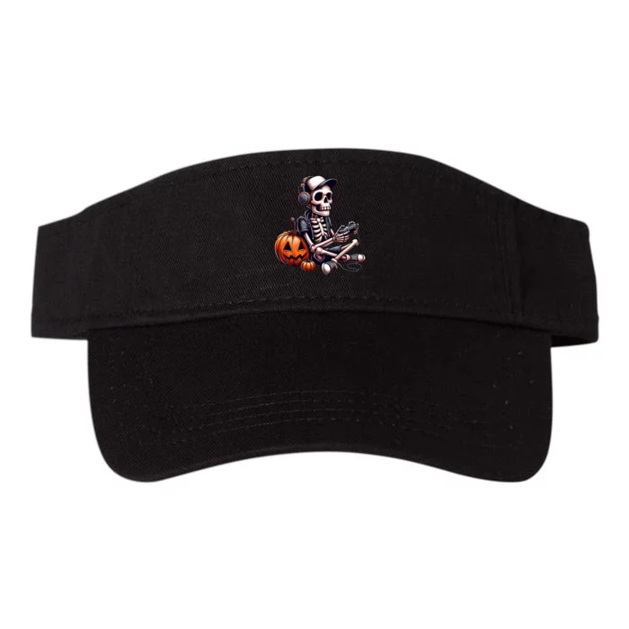 Funny Skeleton Playing Video Game Halloween Gamer Valucap Bio-Washed Visor