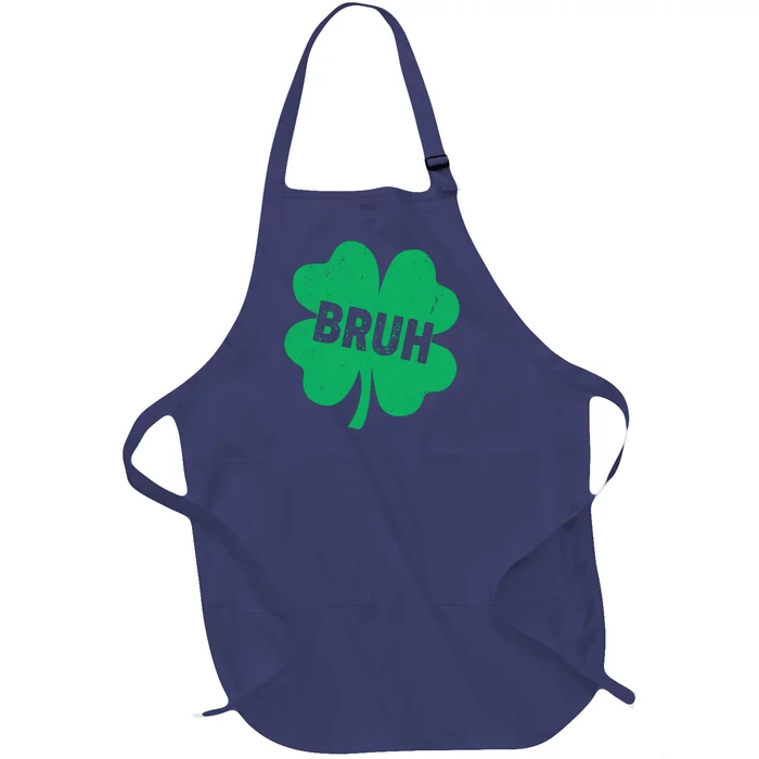 Funny St Patricks Day Bruh Lucky Shamrock Clover Full-Length Apron With Pocket