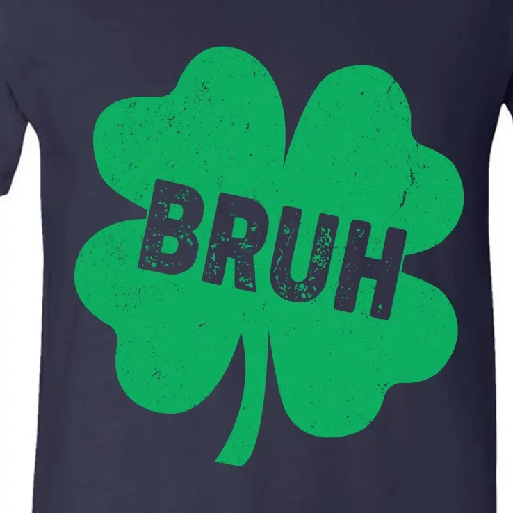 Funny St Patricks Day Bruh Lucky Shamrock Clover V-Neck T-Shirt