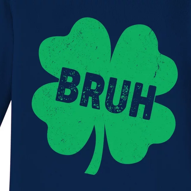 Funny St Patricks Day Bruh Lucky Shamrock Clover Baby Long Sleeve Bodysuit