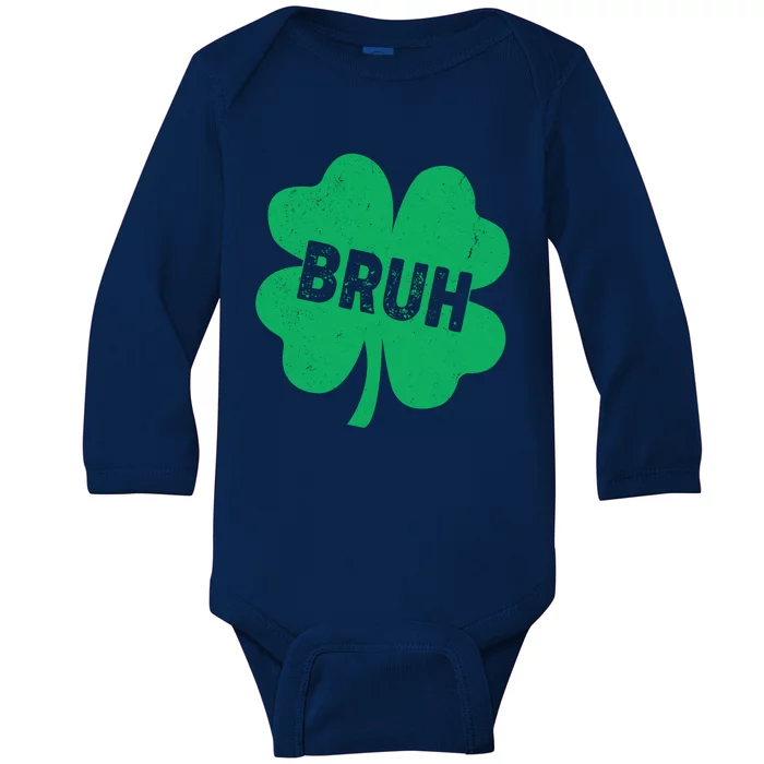 Funny St Patricks Day Bruh Lucky Shamrock Clover Baby Long Sleeve Bodysuit