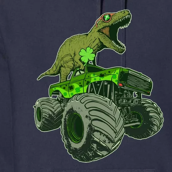 Funny St Patrick's Day Lucky Trex Dinosaur Riding Monster Truck Premium Hoodie