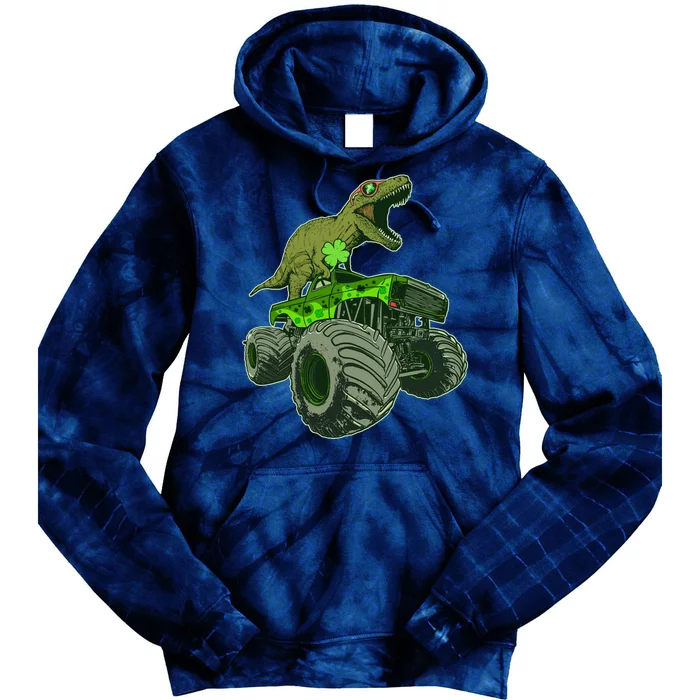 Funny St Patrick's Day Lucky Trex Dinosaur Riding Monster Truck Tie Dye Hoodie