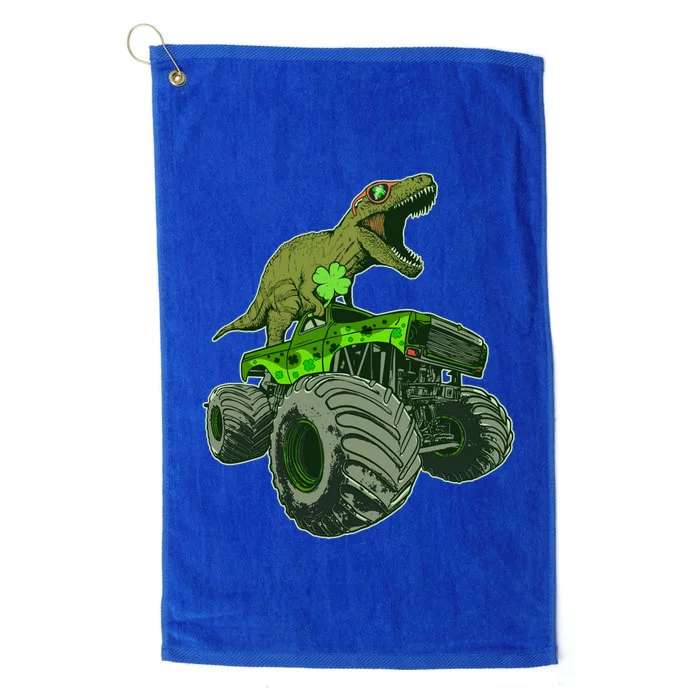 Funny St Patrick's Day Lucky Trex Dinosaur Riding Monster Truck Platinum Collection Golf Towel