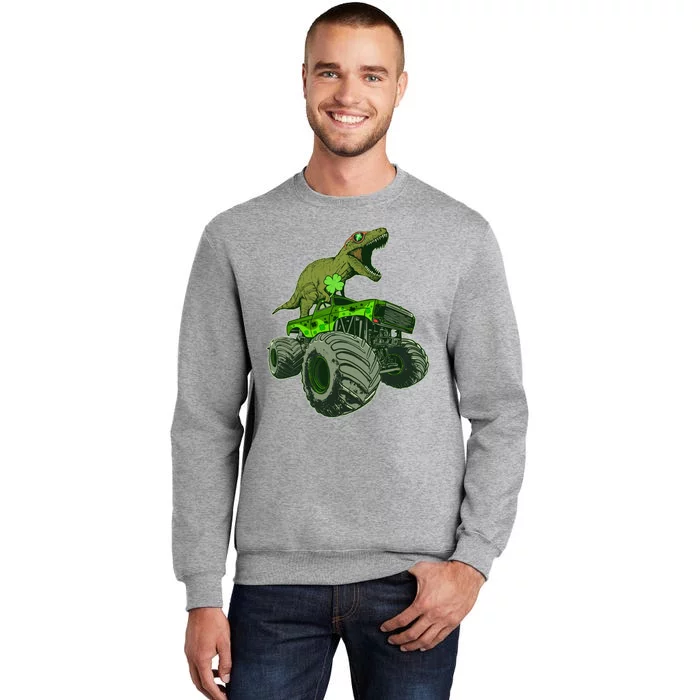 Funny St Patrick's Day Lucky Trex Dinosaur Riding Monster Truck Sweatshirt