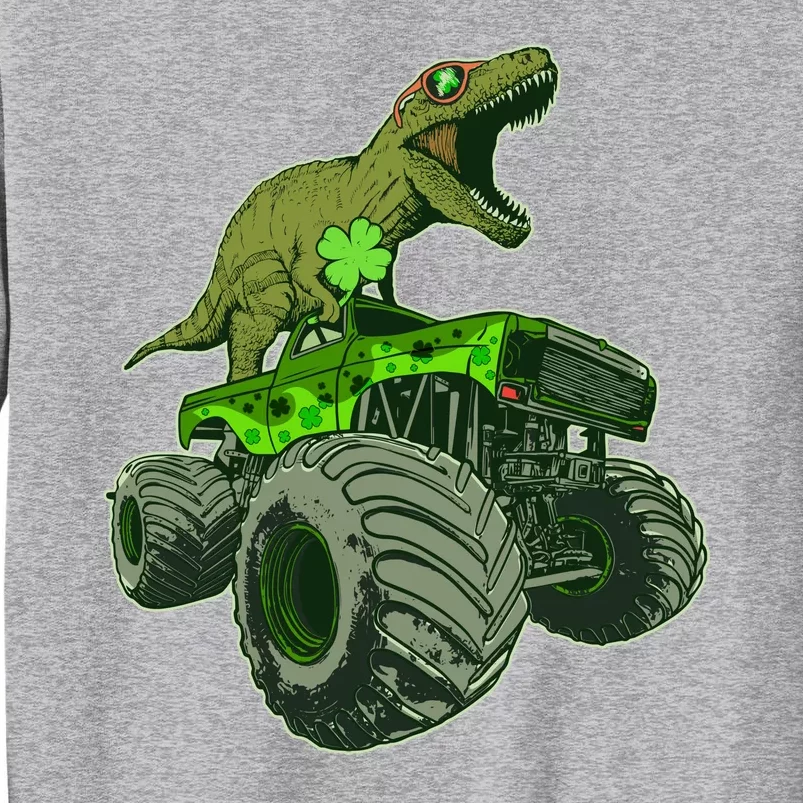 Funny St Patrick's Day Lucky Trex Dinosaur Riding Monster Truck Sweatshirt