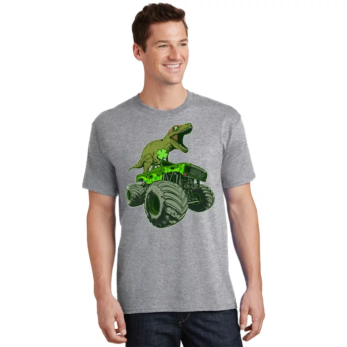 Funny St Patrick's Day Lucky Trex Dinosaur Riding Monster Truck T-Shirt