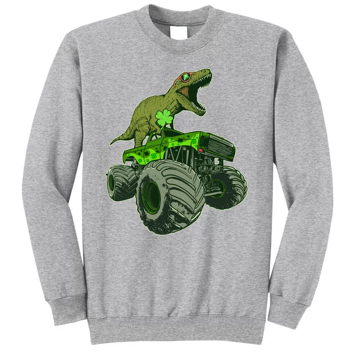 Funny St Patrick's Day Lucky Trex Dinosaur Riding Monster Truck Tall Sweatshirt