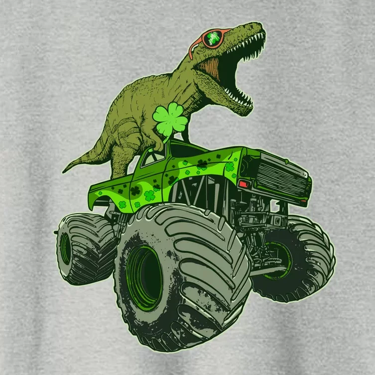 Funny St Patrick's Day Lucky Trex Dinosaur Riding Monster Truck Women's Crop Top Tee