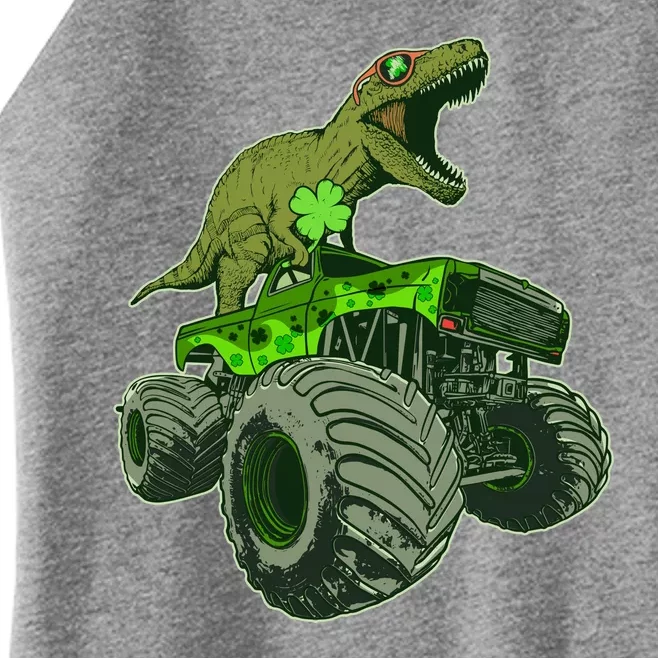 Funny St Patrick's Day Lucky Trex Dinosaur Riding Monster Truck Women’s Perfect Tri Rocker Tank