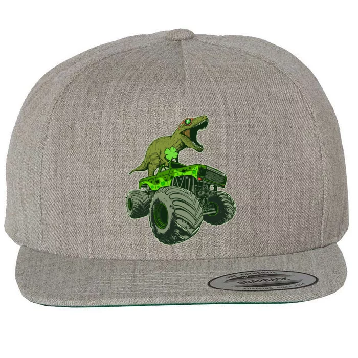 Funny St Patrick's Day Lucky Trex Dinosaur Riding Monster Truck Wool Snapback Cap