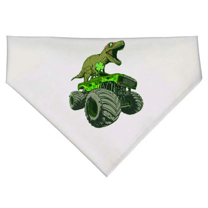 Funny St Patrick's Day Lucky Trex Dinosaur Riding Monster Truck USA-Made Doggie Bandana