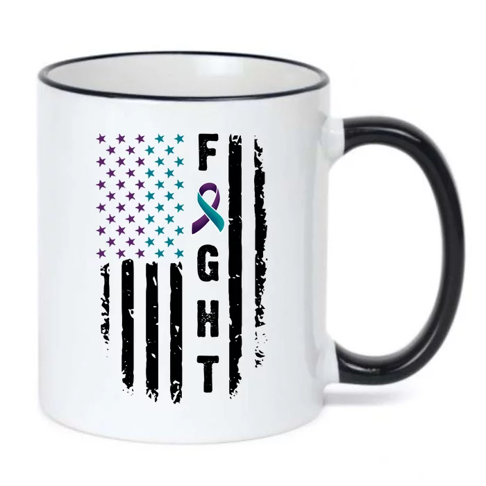 Fight Suicide Prevention Teal Purple Ribbon US Flag Black Color Changing Mug