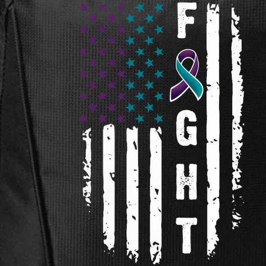 Fight Suicide Prevention Teal Purple Ribbon US Flag City Backpack