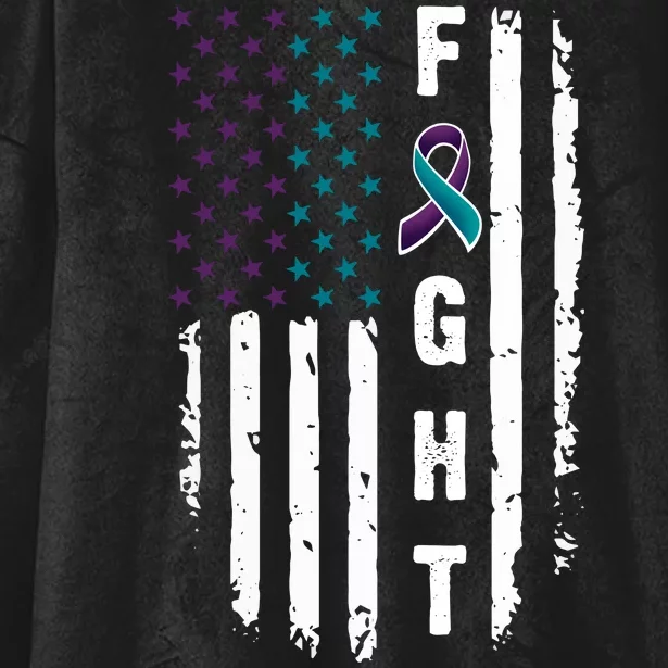 Fight Suicide Prevention Teal Purple Ribbon US Flag Hooded Wearable Blanket