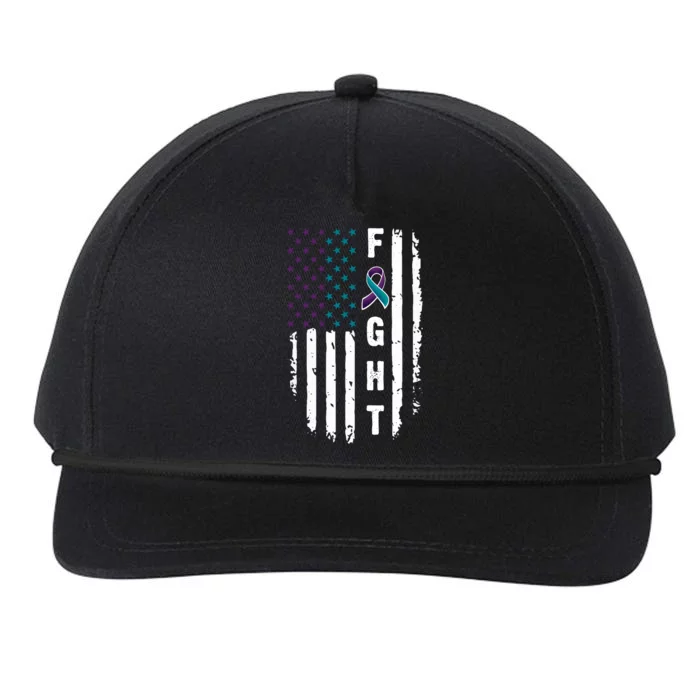 Fight Suicide Prevention Teal Purple Ribbon US Flag Snapback Five-Panel Rope Hat