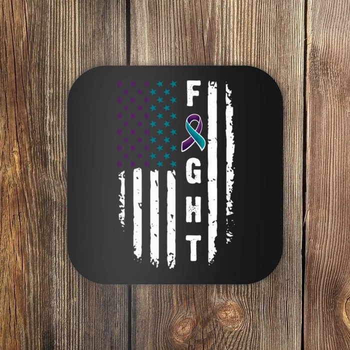 Fight Suicide Prevention Teal Purple Ribbon US Flag Coaster