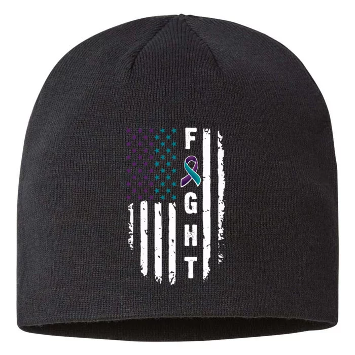 Fight Suicide Prevention Teal Purple Ribbon US Flag 8 1/2in Sustainable Knit Beanie