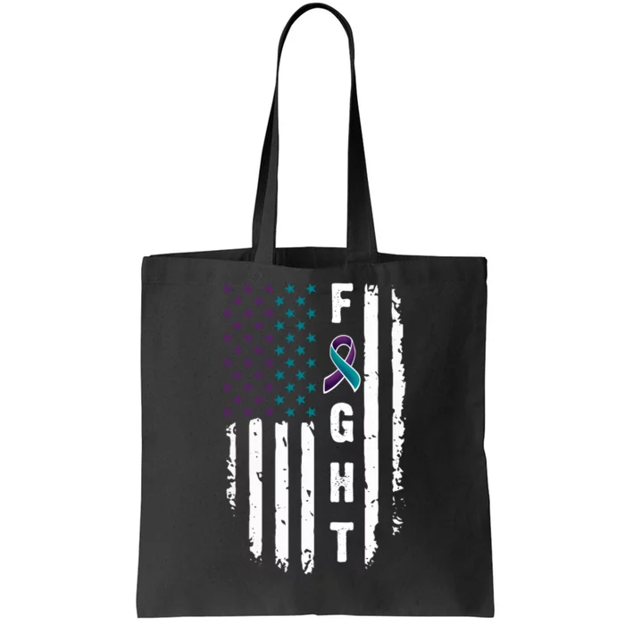 Fight Suicide Prevention Teal Purple Ribbon US Flag Tote Bag