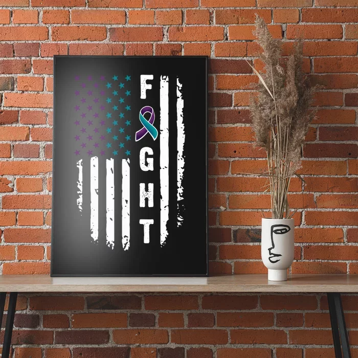 Fight Suicide Prevention Teal Purple Ribbon US Flag Poster