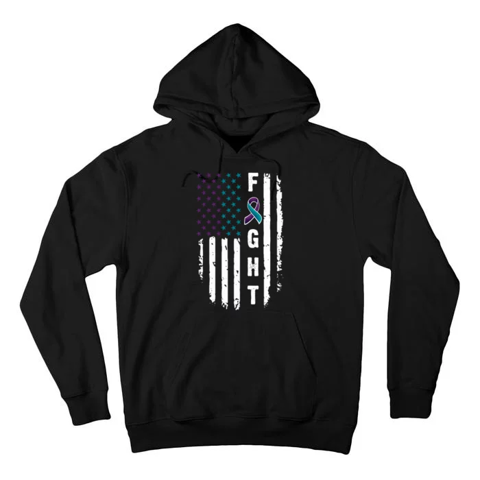 Fight Suicide Prevention Teal Purple Ribbon US Flag Tall Hoodie