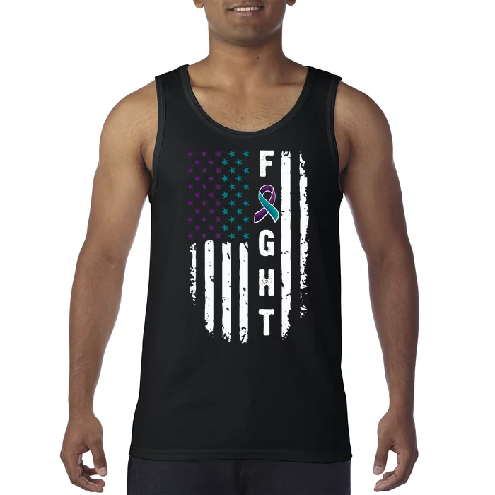 Fight Suicide Prevention Teal Purple Ribbon US Flag Tank Top