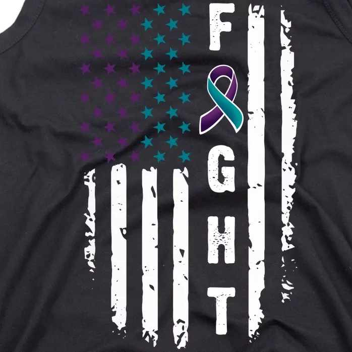 Fight Suicide Prevention Teal Purple Ribbon US Flag Tank Top