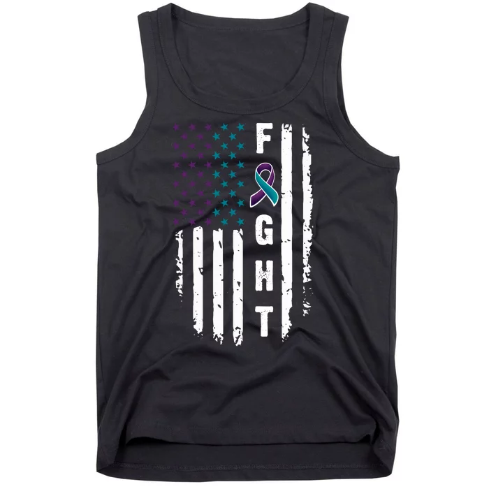 Fight Suicide Prevention Teal Purple Ribbon US Flag Tank Top