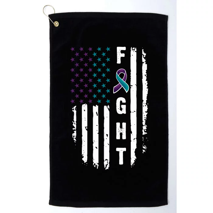 Fight Suicide Prevention Teal Purple Ribbon US Flag Platinum Collection Golf Towel